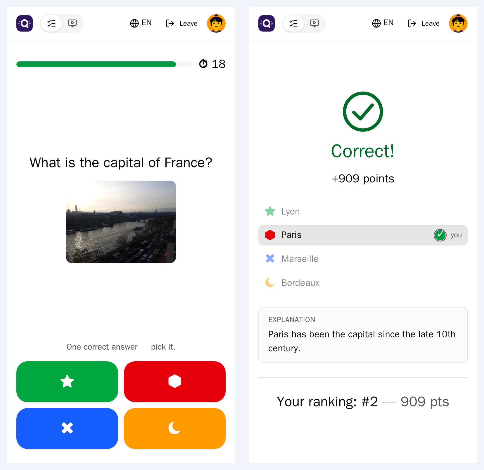 A player's phone during a question